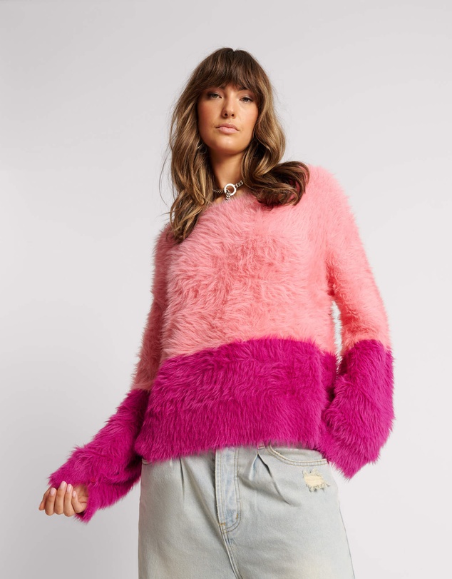 ONE TEASPOON - Fluffy Colour Block Sweater