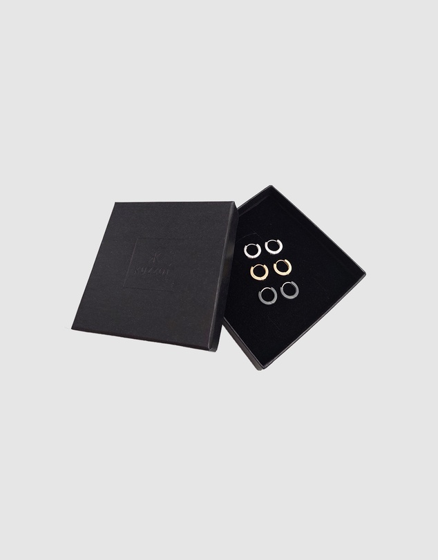 Kuzzoi - ICONIC EXCLUSIVE - Earrings Mens Creole Set Oxidised Gold Plated in 925 Sterling Silver
