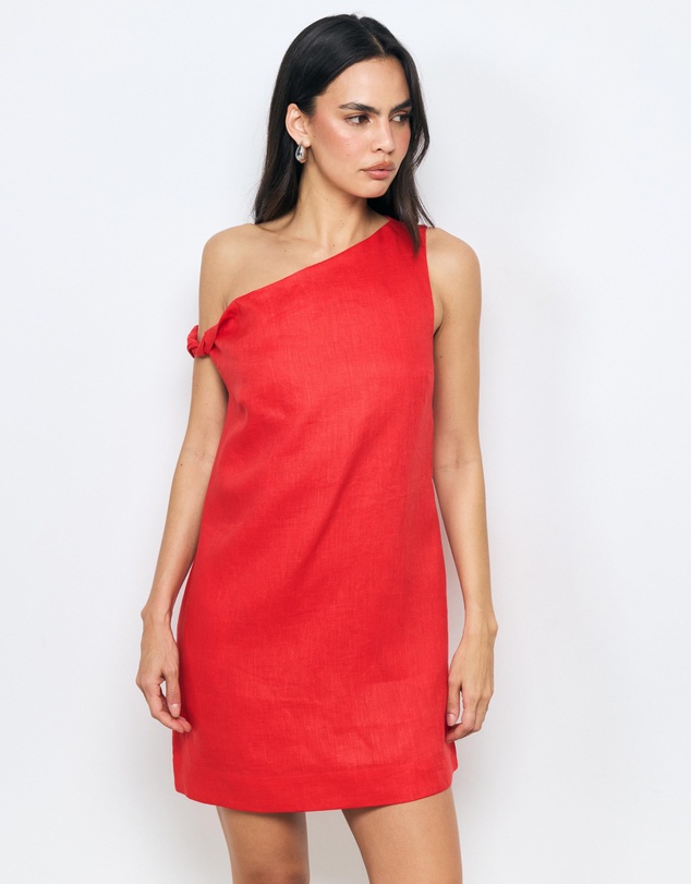 AERE - Aela Off Shoulder Linen Shift Mini Dress