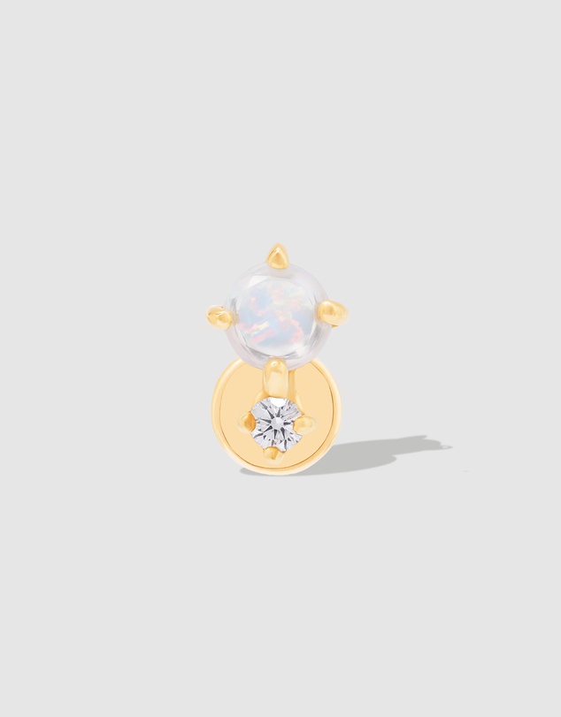 Wanderlust + Co - Diamond & Opal 14K Solid Gold Flat Back Earring