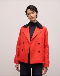 Trenery - Corduroy Collar Short Trench in Spice Red