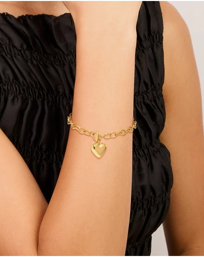 Lovisa - Waterproof Gold Plated Stainless Steel Chunky Heart Charm Bracelet