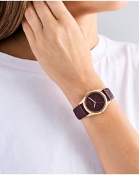 Ted Baker - Coolly Rose Gold-Tone 34mm Burgundy Embossed Leather Watch