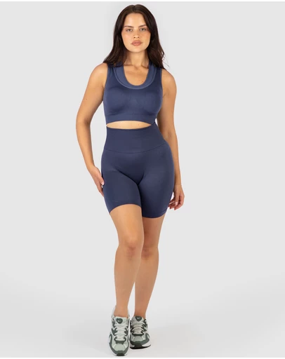 B Free Intimate Apparel - Double Racer Padded Sports Bra & High Waist Midi Biker Shorts Set