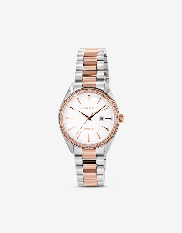 Michael Hill - Women's Diamond Bezel Watch in Rose Tone Stainless Steel