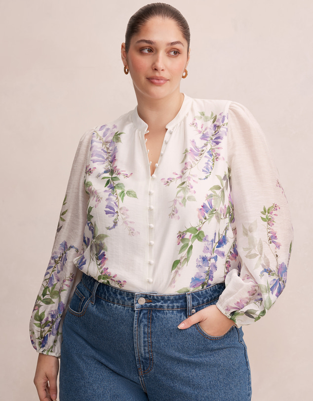 Forever New Curve - Dove Curve Placement Printed Blouse