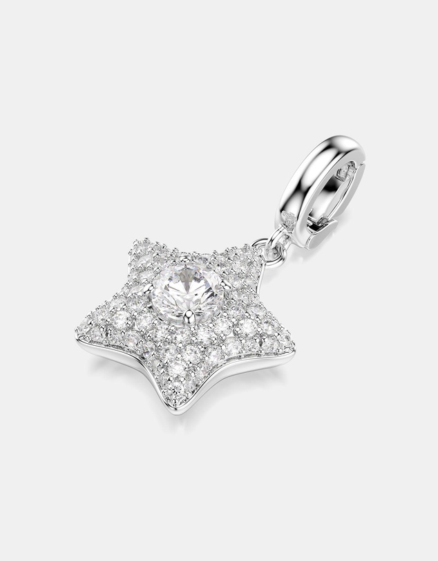 Swarovski - Sublima Charm, Round Cut, Star, White, Rhodium Plated