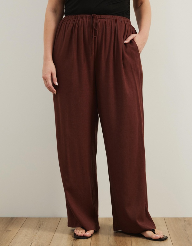 Atmos&Here Curvy - Tenley Wide Leg Drawstring Linen Blend Pants
