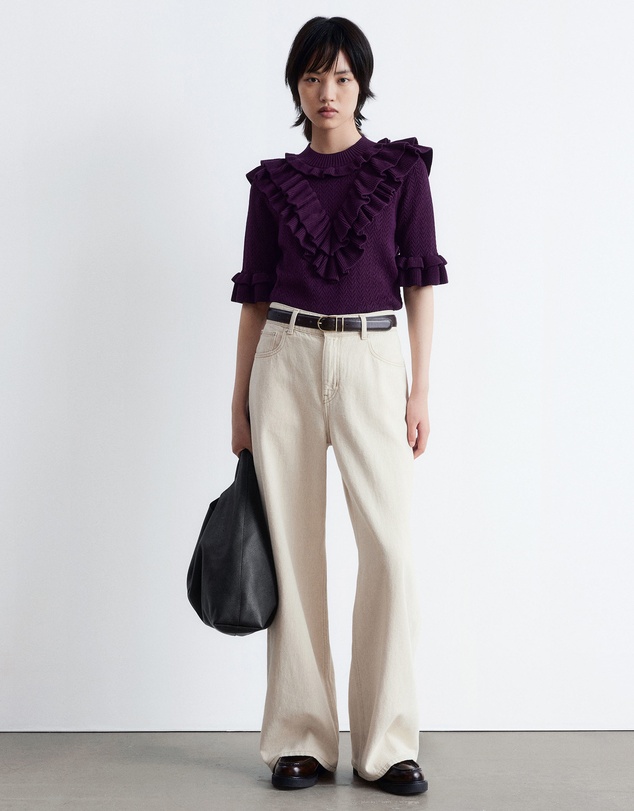 & Other Stories - Pointelle-Knit Ruffle Top