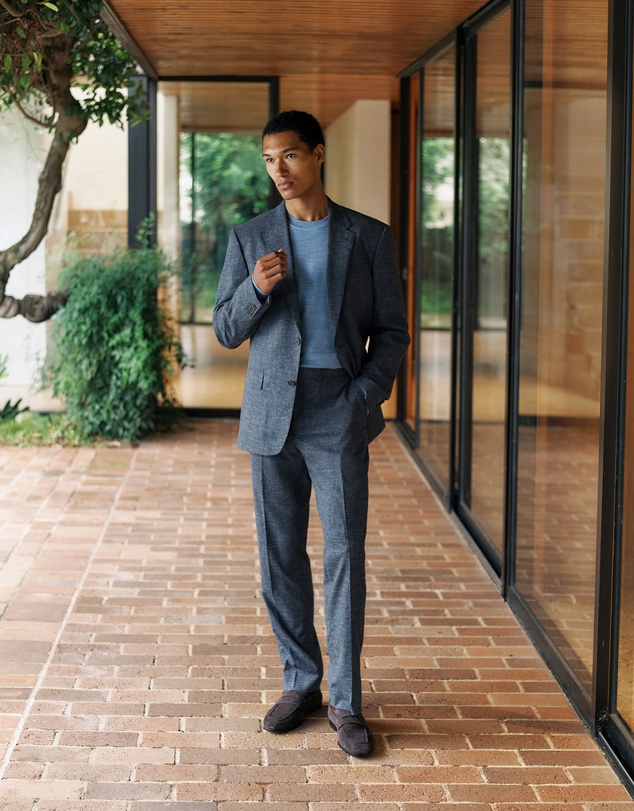 Trenery - Cotton Wool Blend Straight Leg Trouser in Navy