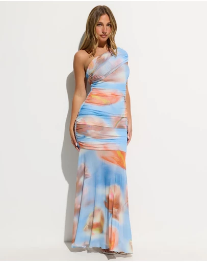 Dazie - Marley Draped One Shoulder Mesh Maxi Dress