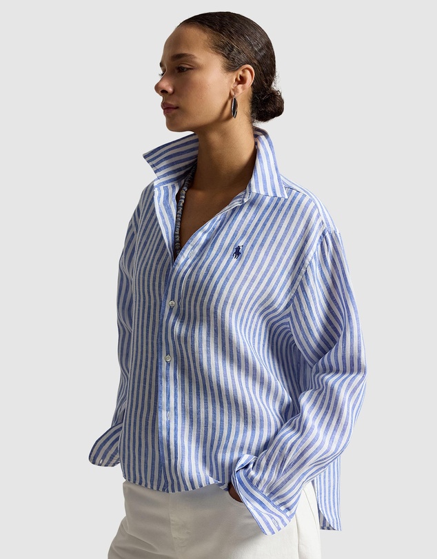 Polo Ralph Lauren - Wide Cropped Gingham Linen Shirt - The ICONIC Exclusive