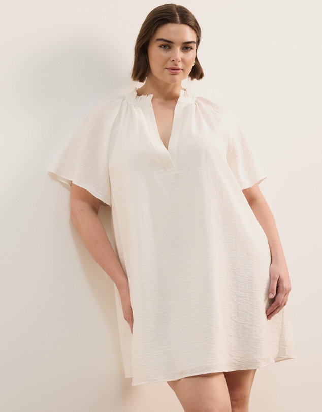 Atmos&Here Curvy - Amina Linen Blend A-Line Mini Dress with Butterfly Sleeve
