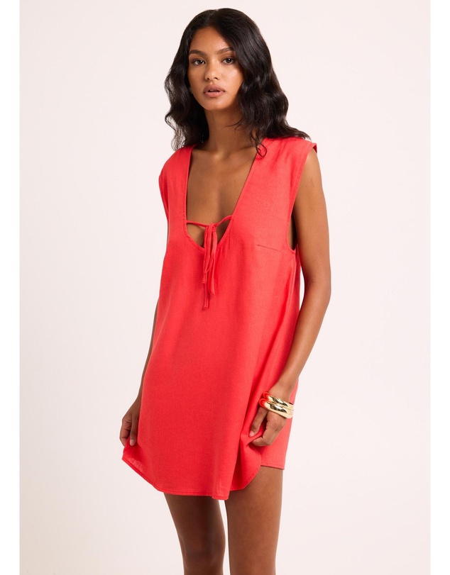 Subtitled - Everlyn Linen Scoop Neck Mini Dress