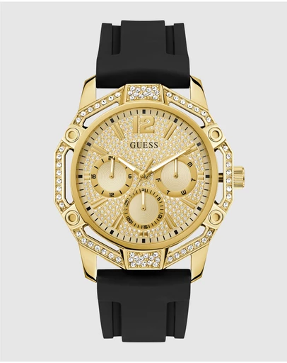 GUESS - Guess Regal Mens Black Gold Tone Multi-function Watch