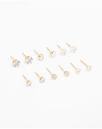 Lovisa - Waterproof Gold Plated Stainless Steel Cubic Zirconia Stud Earrings 6-Pack