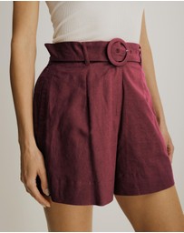 Atmos&Here - Zuri Belted Linen Blend Shorts