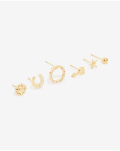 Lovisa - Waterproof Gold Plated Stainless Steel Mixed Motif Stud Earrings 3-Pack