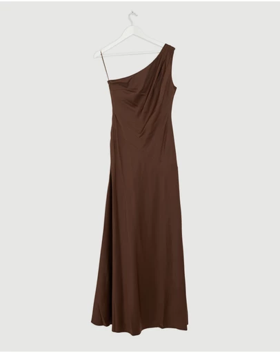 Revibe - Repaired CHANCERY Hallie Satin One Shoulder Drape Maxi Dress - AU 10