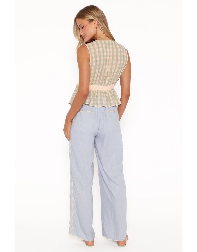 Petal & Pup - Venda Contrast Trim Pants - Light Blue Linen