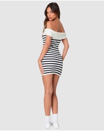 EDIKTED - Striped Fold Over Knit Mini Dress