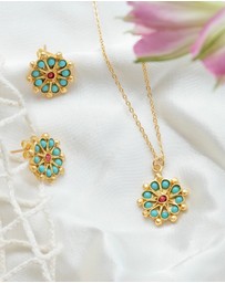 Ottoman Hands - Marigold Turquoise and Red Agate Beaded Stud Earrings