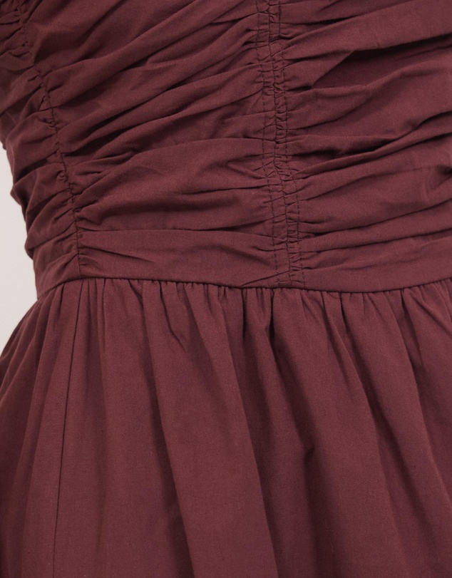 Calli - Strapless Gathered Midi Dress