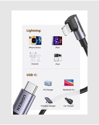 Ugreen - UGREEN MFi 90° USB-C to Lightning Cable Fast Charge 3A