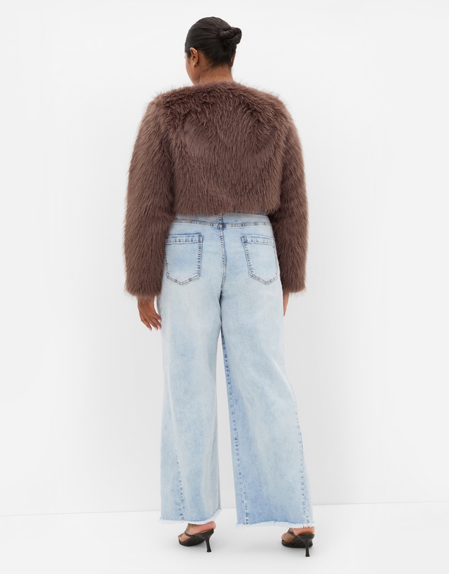 City Chic - Plus size Angelica Faux Fur Crop Jacket - truffle