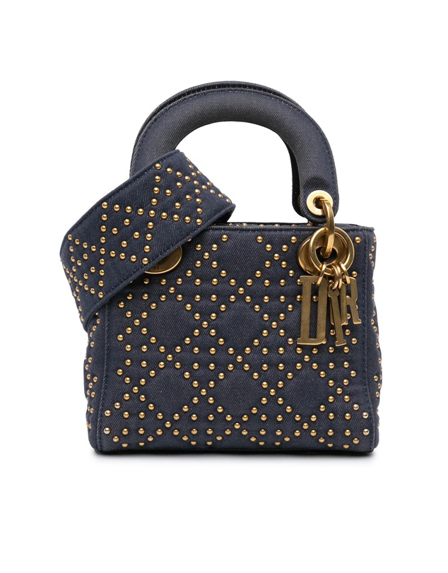 Dior - Pre-Loved Mini Denim Cannage Studded Supple Lady Dior