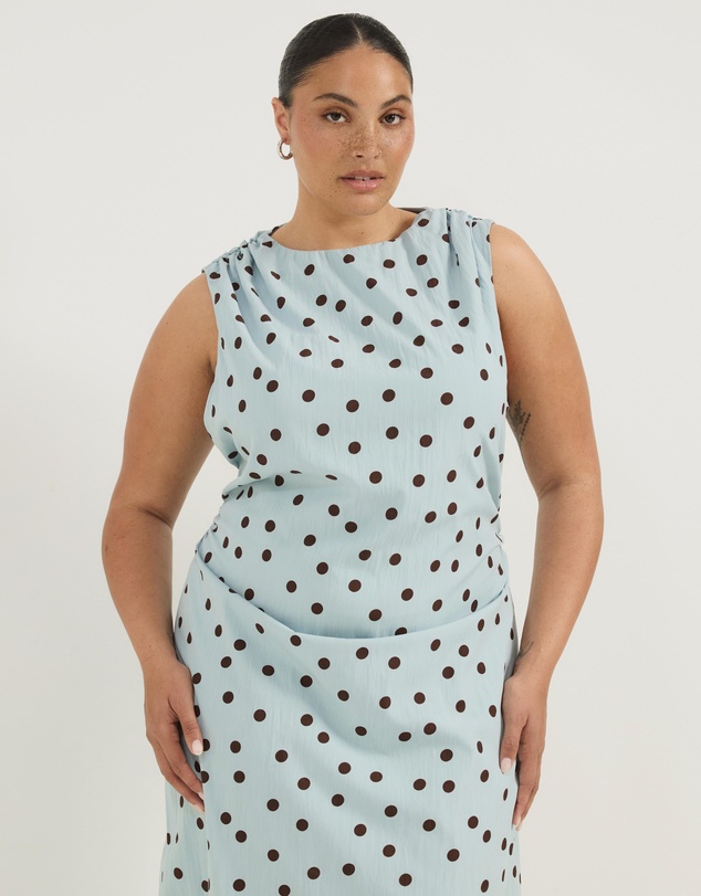 Atmos&Here Curvy - Polka Dot Midi Dress With Lace Trim