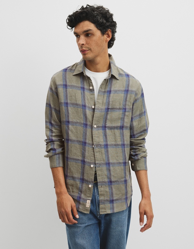 Country Road - Regular Fit Linen Windowpane Check Shirt