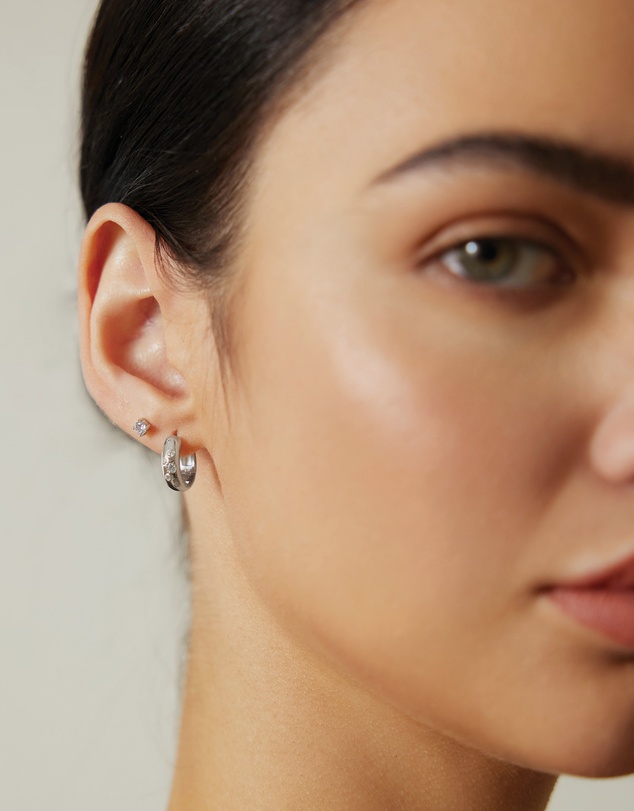 Ania Haie - Ania Haie Silver Small Chubby Sparkling Huggie Hoop Earrings
