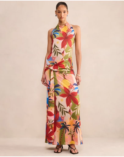 Forever New - Abby Printed Halter Neck Mesh Maxi Dress