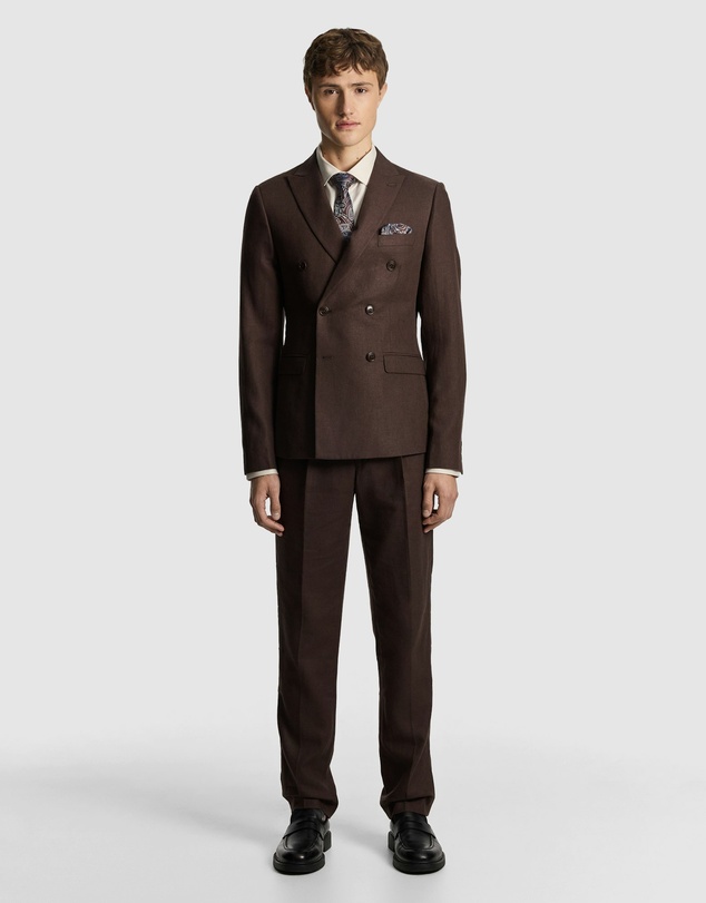 yd. - Santos Linen Blend Double Breasted Suit Jacket