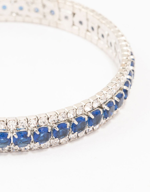 Lovisa - Silver & Blue Round Encased Cubic Zirconia Wrist Cuff