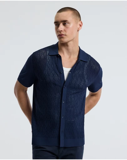 Calibre - Cable Short Sleeve Knit Shirt Royal Blue