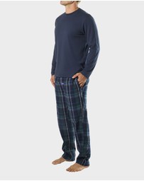 Mitch Dowd - Mens Ice Tea Flannel and Tee Pyjama Set - Mid Blue