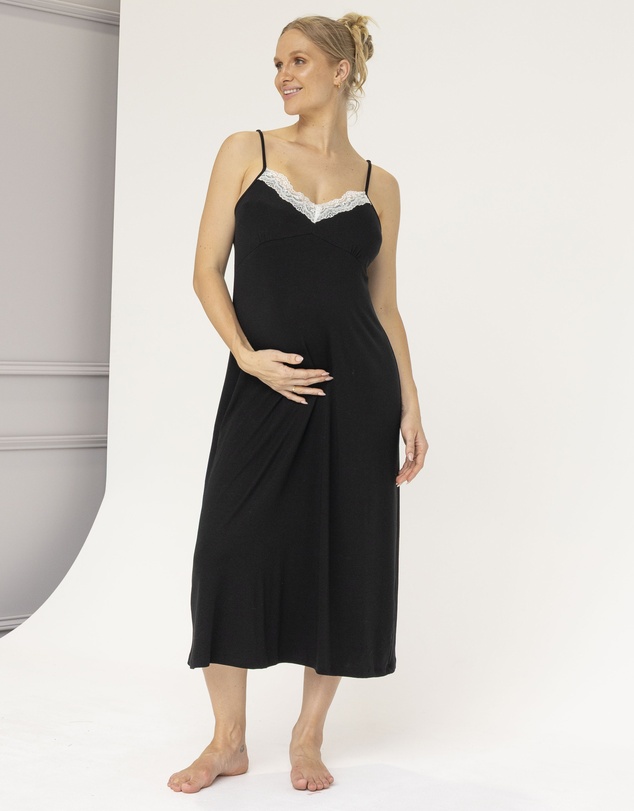 Angel Maternity - Cora Maternity Nursing Lace Nightie in Black