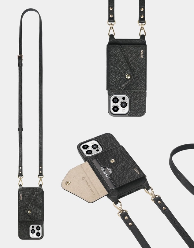 LOUVE COLLECTION - Leather Phone Case Wallet & Strap + Pearl Crossbody Chain & Wristlet