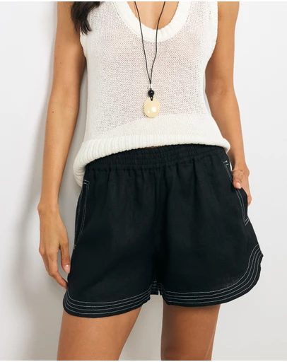 AERE - Lulu Contrast Stitch Linen Shorts