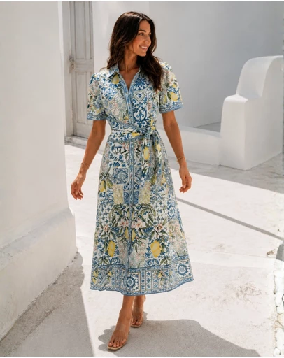 Esther & Co - Azura Dress - Blue Lemon Print