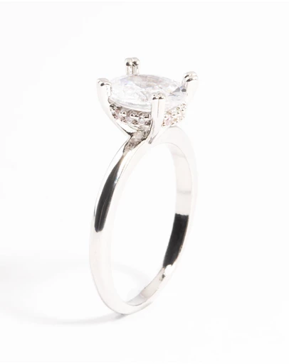 Lovisa - Silver Cubic Zirconia Single Oval Ring