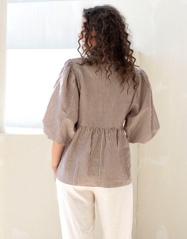 Angel Maternity - Gemma Maternity & Nursing Linen Stripe Shirt