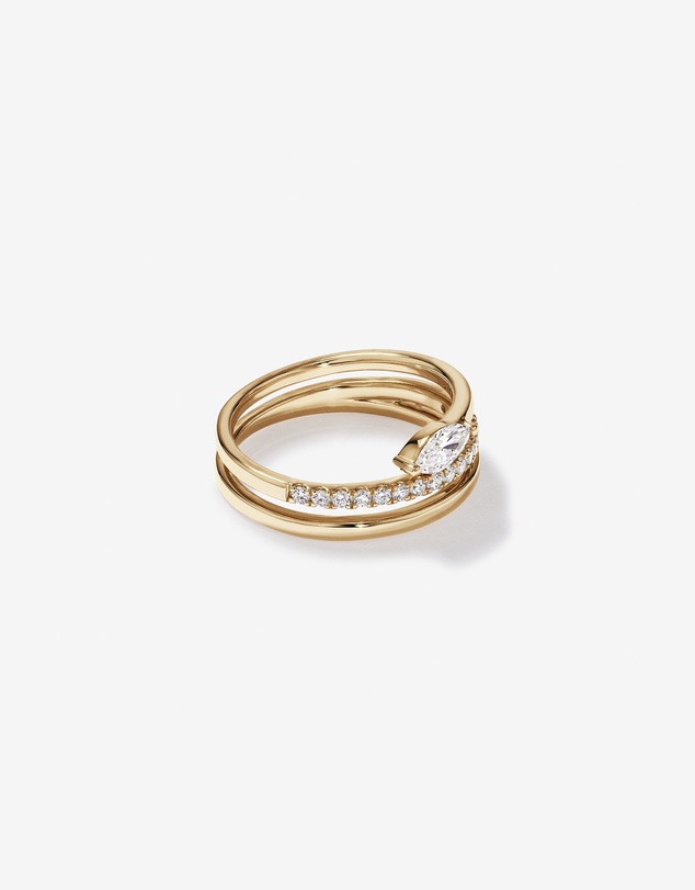 Michael Hill - 0.43 Carat TW Round Brilliant and Marquise Cut Laboratory-Grown Diamond Bypass Ring in 10kt Yellow Gold