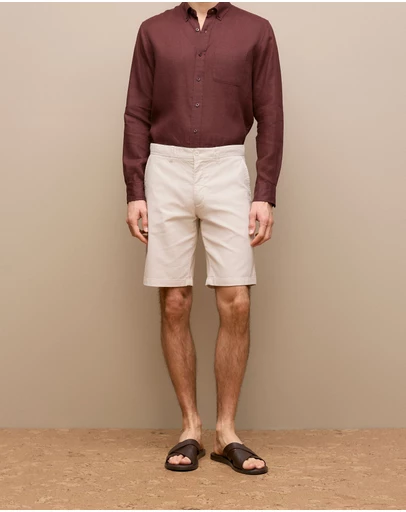Trenery - Stretch Cotton Dobby Longline Short in Chalk