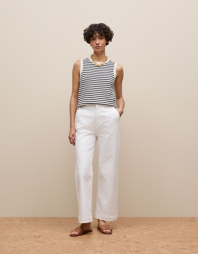 Trenery - Australian Cotton Blend Denim Tailored Pant in White