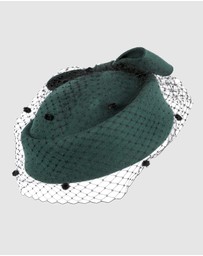 Max Alexander - Felt Green Pillbox Hat With Veil