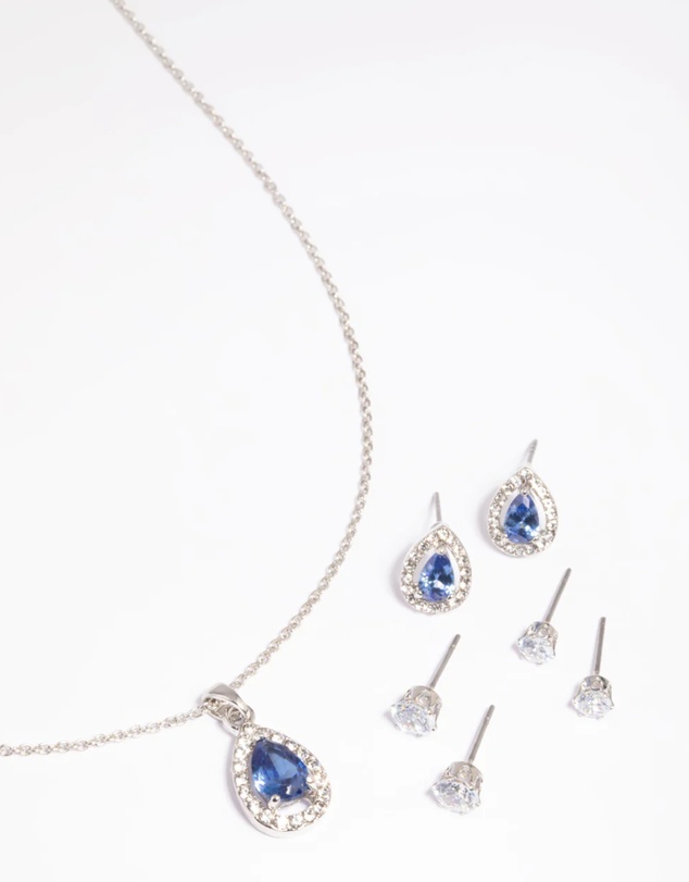 Lovisa - Diamond Simulant Sapphire Necklace & Earrings Set