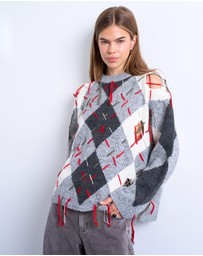 TOPSHOP - Knitted Argyle Distressed Jumper